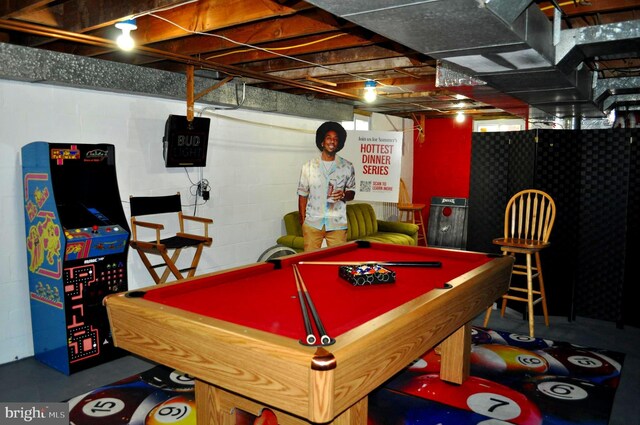 14 Longview Rd, Seven Valleys, PA 17360 - game room with billiards, concrete flooring, and concrete block wall