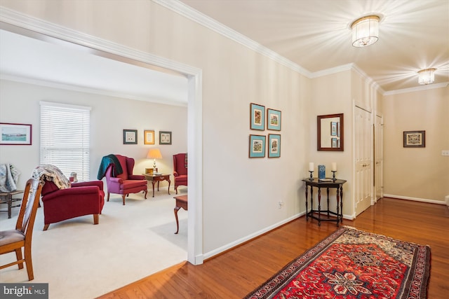 7906 Plum Creek Dr, Gaithersburg, MD 20879 - hall featuring crown molding, wood finished floors, and baseboards