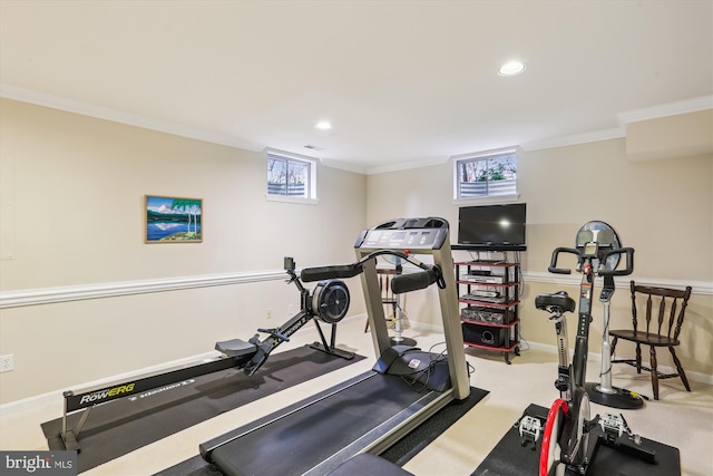 7906 Plum Creek Dr, Gaithersburg, MD 20879 - exercise room with recessed lighting, ornamental molding, and baseboards