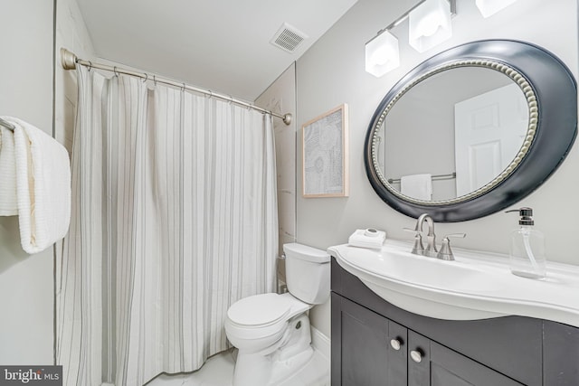 3568 S George Mason Dr Unit 12, Alexandria, VA 22302 - bathroom featuring toilet, vanity, a shower with shower curtain, and visible vents
