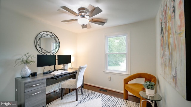 1601 Jubilation Ct, Herndon, VA 20170 - home office featuring baseboards, wood finished floors, and ceiling fan