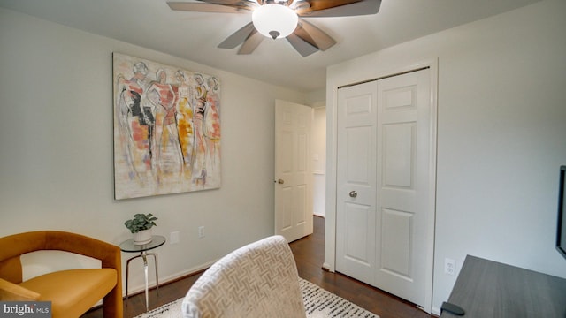 1601 Jubilation Ct, Herndon, VA 20170 - living area with dark wood-style flooring and a ceiling fan