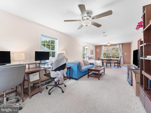 600 Maplewood Rd, Springfield, PA 19064 - carpeted home office with ceiling fan
