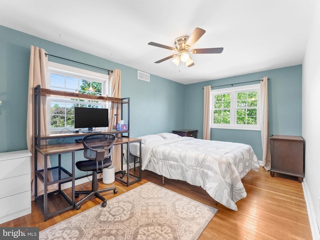 600 Maplewood Rd, Springfield, PA 19064 - bedroom featuring visible vents, a ceiling fan, baseboards, and wood finished floors