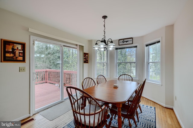 365 Hickory Trl, Crownsville, MD 21032 - dining area featuring visible vents, light wood-style flooring, a notable chandelier, and baseboards