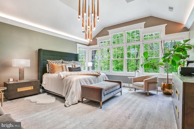 bedroom featuring visible vents and vaulted ceiling