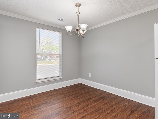 13347 Demetrias Way W, Germantown, MD 20874 - empty room featuring visible vents, ornamental molding, a chandelier, and dark wood-style floors