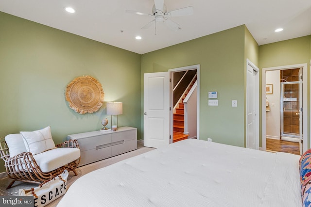 bedroom featuring baseboards, recessed lighting, and a ceiling fan