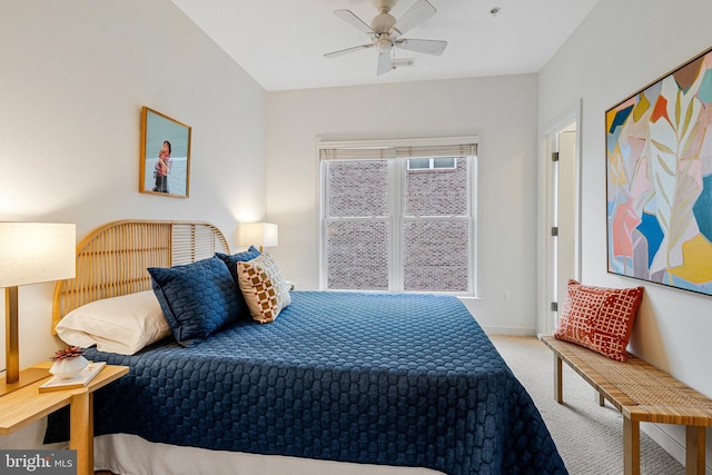 bedroom featuring carpet flooring and a ceiling fan