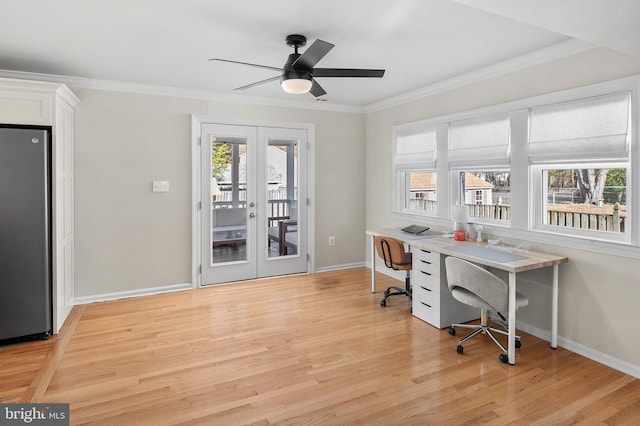 606 Whittington Pl, Deale, MD 20751 - office area featuring light wood-type flooring, crown molding, french doors, and a healthy amount of sunlight