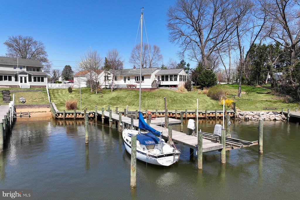 101 Norman Rd, Pasadena, MD 21122 - view of dock featuring a water view and a yard