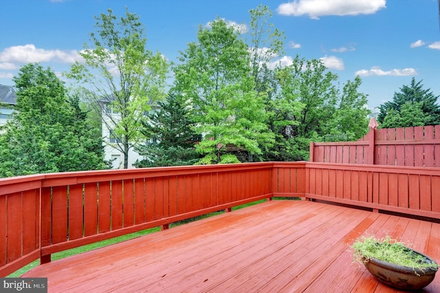 wooden terrace featuring fence