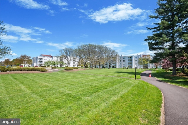 view of property's community with a lawn