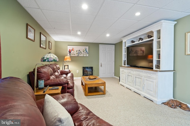 6 Copewood Ct, Manchester, MD 21102 - living area with light carpet, baseboards, a drop ceiling, and recessed lighting