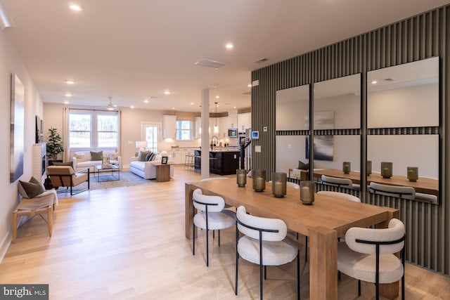 370 Scranton Ln, Ocean View, DE 19970 - dining space featuring visible vents, recessed lighting, light wood-style floors, and a ceiling fan