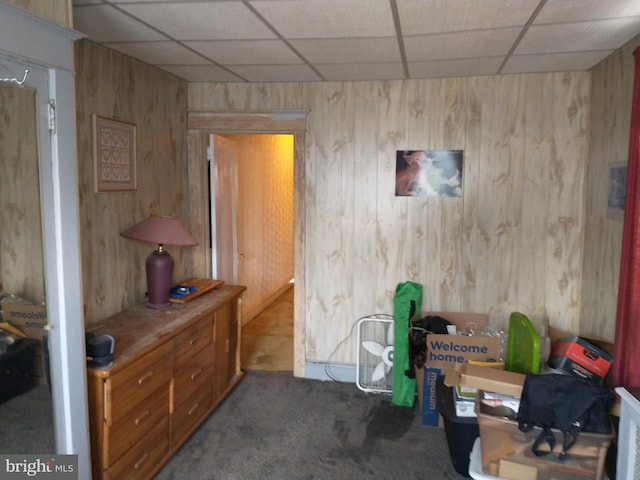 6812 Sprague St, Philadelphia, PA 19119 - interior space with wood walls, a drop ceiling, and carpet