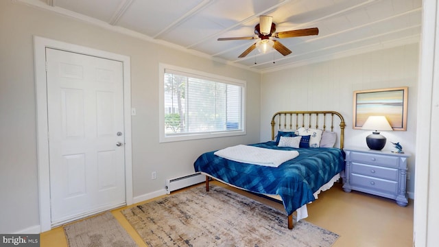 11951 Neale Sound Dr, Cobb Island, MD 20625 - bedroom with a baseboard radiator, ceiling fan, and baseboards