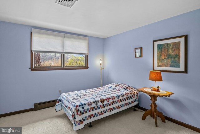 517 Monocacy Hl, Birdsboro, PA 19508 - bedroom with baseboards, visible vents, a baseboard heating unit, and carpet flooring