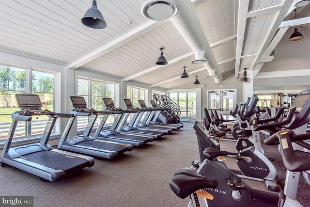 gym with lofted ceiling