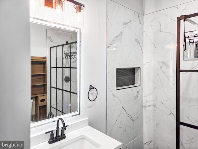 3906 Reisterstown Rd, Baltimore, MD 21215 - bathroom with a marble finish shower and vanity