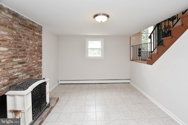 19468 Youngs Cliff Rd, Sterling, VA 20165 - basement with baseboard heating, stairs, baseboards, and light floors