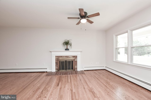 19468 Youngs Cliff Rd, Sterling, VA 20165 - unfurnished living room with a baseboard radiator, a baseboard heating unit, ceiling fan, and wood finished floors