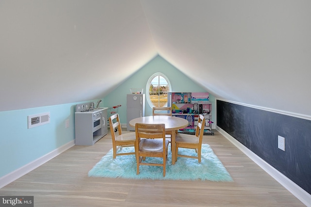 20938 Olen Mattingly Rd, Avenue, MD 20609 - game room with baseboards, light wood-type flooring, visible vents, and lofted ceiling