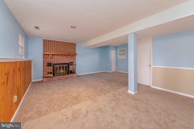 2943 Strathaven Ln, Abingdon, MD 21009 - unfurnished living room featuring carpet floors, a fireplace, and a textured ceiling