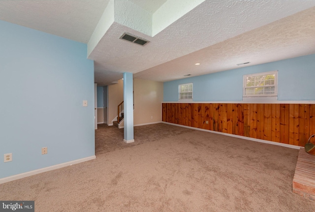 2943 Strathaven Ln, Abingdon, MD 21009 - below grade area with carpet floors, stairway, and a textured ceiling