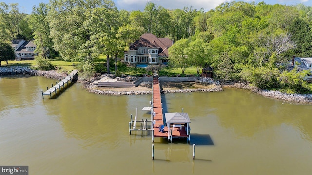 dock area featuring a water view and boat lift