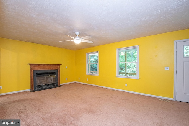 302 Parkside Rd, Linden, VA 22642 - unfurnished living room with a ceiling fan, carpet floors, healthy amount of natural light, baseboards, and a textured ceiling