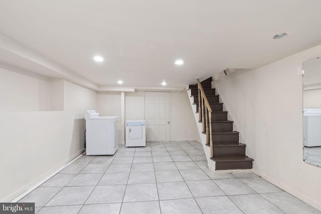 2225 S Hicks St, Philadelphia, PA 19145 - finished basement featuring baseboards, stairs, recessed lighting, and washer and clothes dryer