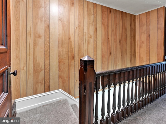1402 Elm St, Lebanon, PA 17042 - staircase with wood walls and carpet flooring