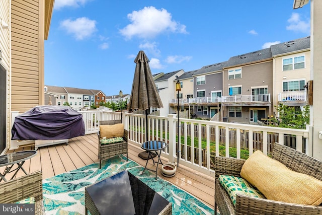 8473 Randell Ridge Rd, Frederick, MD 21704 - wooden terrace with a residential view, outdoor lounge area, and area for grilling