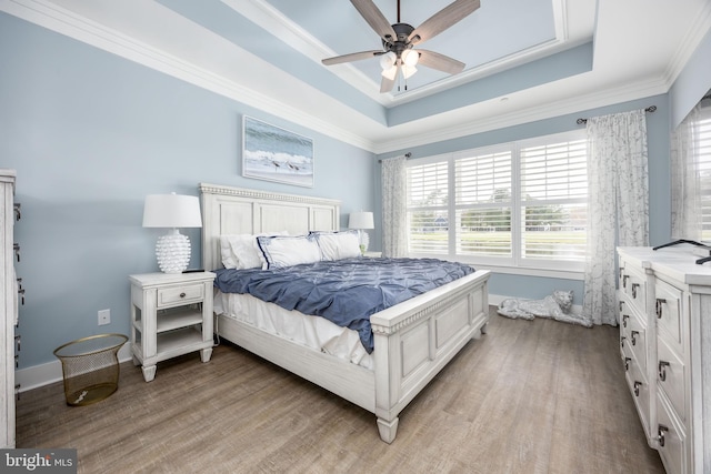 13115 Muirfield Ln, Berlin, MD 21811 - bedroom with a tray ceiling, crown molding, baseboards, and light wood-style flooring