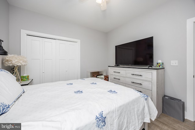 13115 Muirfield Ln, Berlin, MD 21811 - bedroom with ceiling fan, a closet, and wood finished floors