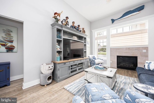 13115 Muirfield Ln, Berlin, MD 21811 - living room featuring light wood finished floors, a fireplace, and baseboards