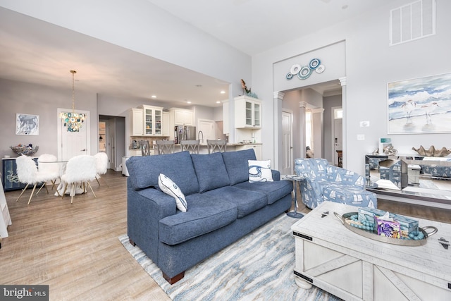 13115 Muirfield Ln, Berlin, MD 21811 - living room with visible vents, light wood finished floors, and recessed lighting