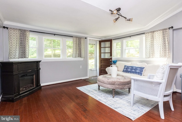 7012 Lancaster Rd, Baltimore, MD 21207 - sitting room featuring hardwood / wood-style flooring, crown molding, and a glass covered fireplace
