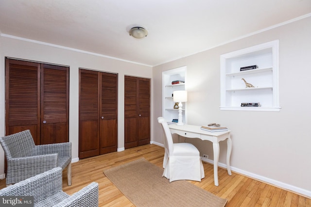 7012 Lancaster Rd, Baltimore, MD 21207 - office with wood finished floors, built in features, and crown molding