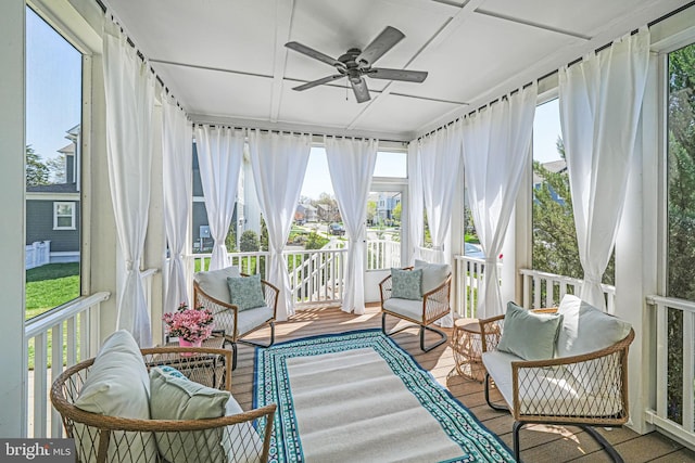 24642 Black Willow Dr, Aldie, VA 20105 - sunroom featuring outdoor lounge area, ceiling fan, and plenty of natural light
