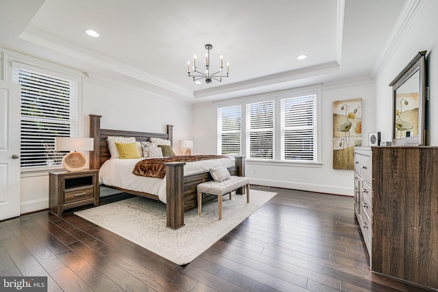 24642 Black Willow Dr, Aldie, VA 20105 - bedroom with a tray ceiling, ornamental molding, and dark wood finished floors