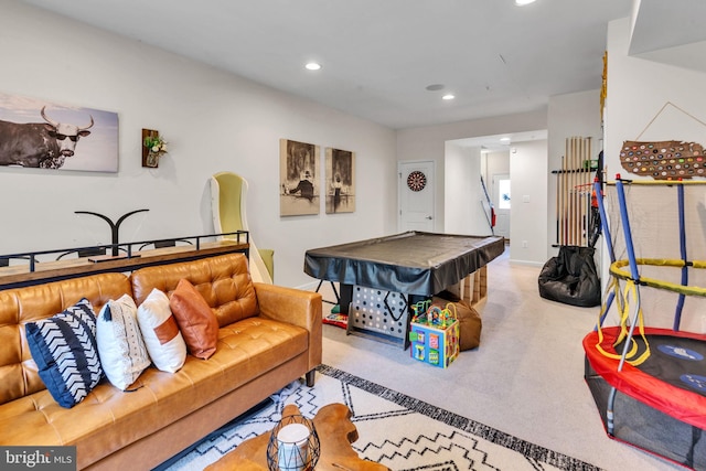 521 White Oak Dr, Glen Burnie, MD 21060 - rec room featuring carpet floors, pool table, baseboards, and recessed lighting