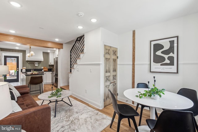 1129 E Berks St, Philadelphia, PA 19125 - living room with recessed lighting, baseboards, stairs, and light wood-type flooring