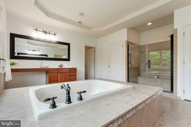 18102 Eaglesham Ct, Leesburg, VA 20175 - full bathroom featuring a bath, a stall shower, tile patterned floors, vanity, and recessed lighting