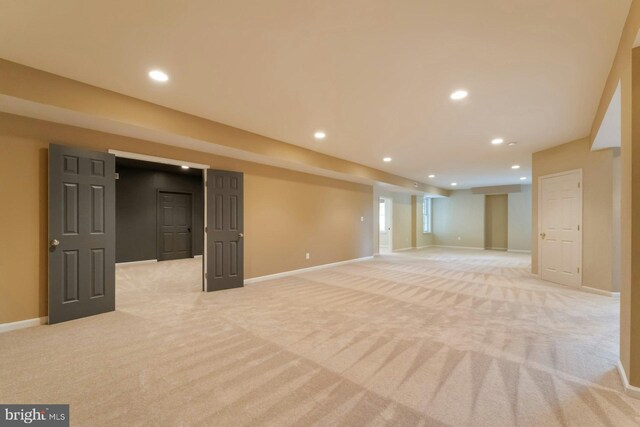 18102 Eaglesham Ct, Leesburg, VA 20175 - finished basement with baseboards, light colored carpet, and recessed lighting