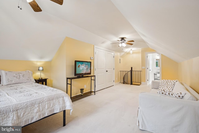 810 Macsherry Dr, Arnold, MD 21012 - bedroom featuring ceiling fan, light colored carpet, baseboards, and lofted ceiling