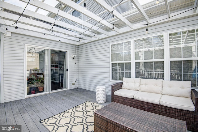 24 W Shakespeare Dr, Middletown, DE 19709 - wooden terrace featuring outdoor lounge area and a pergola