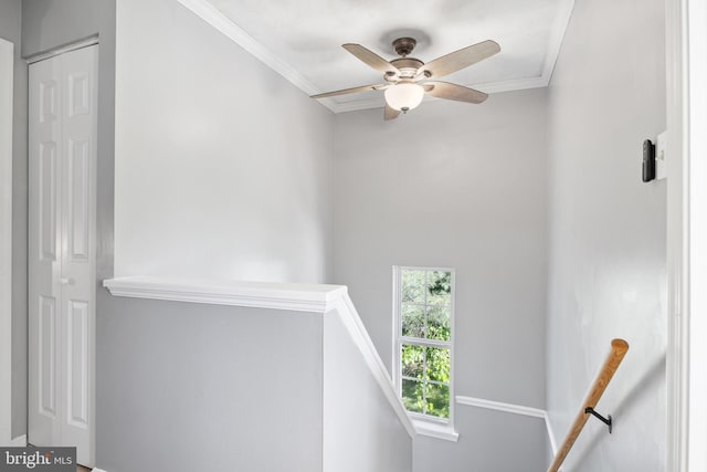 458 Silver Ct, Westminster, MD 21158 - stairs featuring ceiling fan and ornamental molding