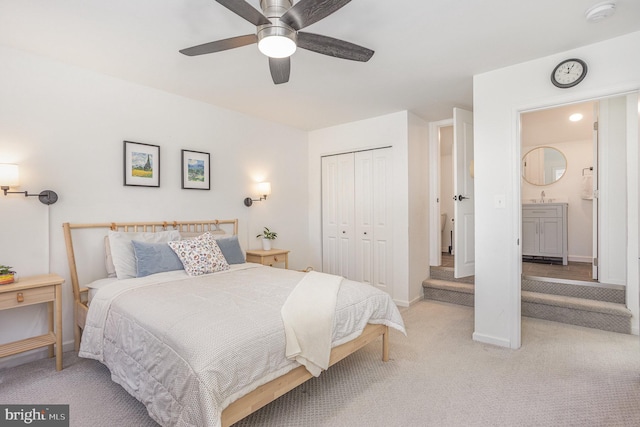 219 Hitching Post Dr, Bel Air, MD 21014 - bedroom with carpet floors, a closet, a sink, baseboards, and ceiling fan